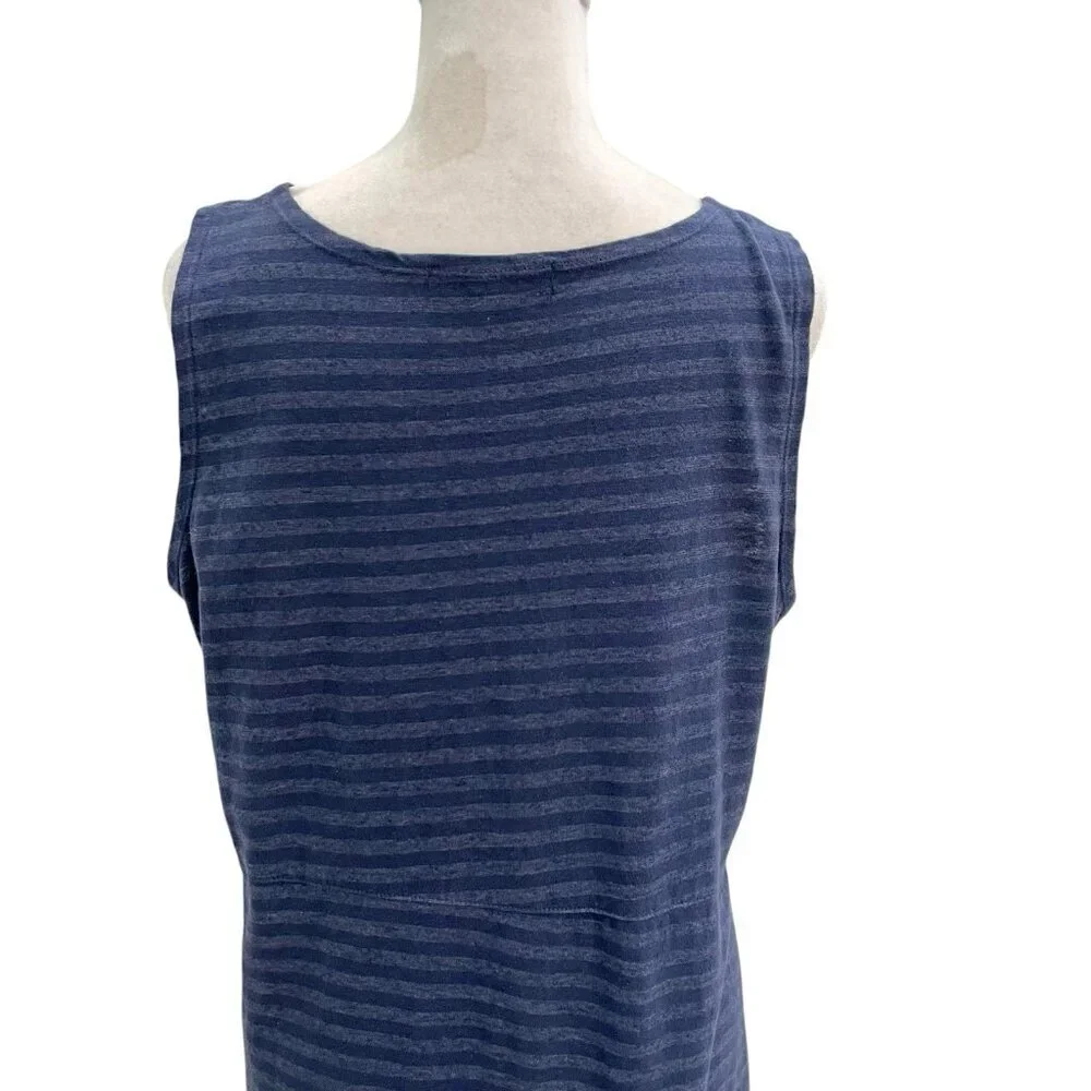 Cut Loose Linen Blend Stripe Sleeveless Dress Lagenlook Blue size Medium - Picture 6 of 8